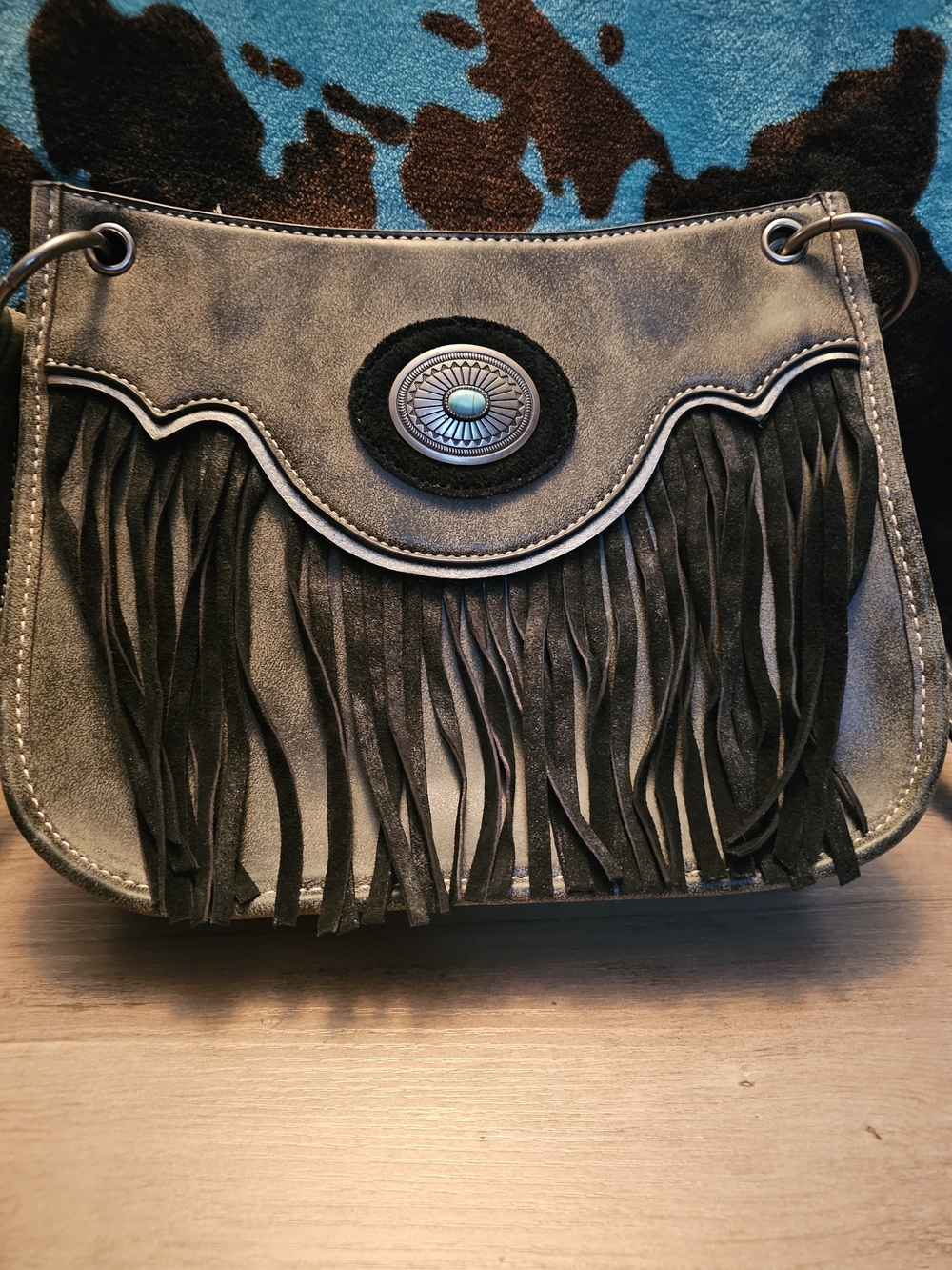 Justin Boots Olive Green Fringe Crossbody with Concho